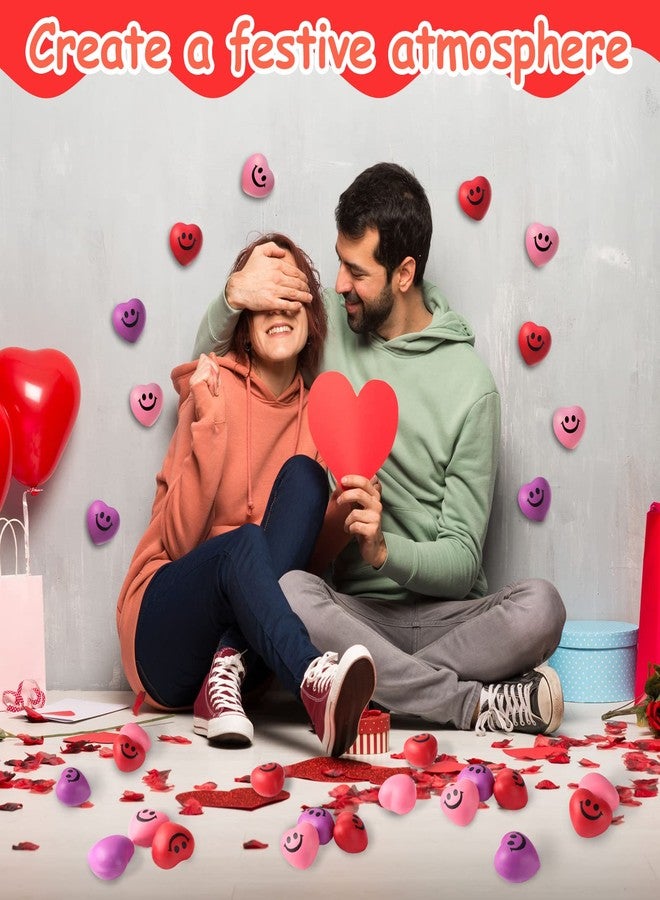 سيفانير ٣٦ قطعة من كرات تخفيف التوتر على شكل قلب لعيد الحب، كرات إسفنجية صغيرة مرحة على شكل وجه مبتسم، مثالية لتزيين أكياس الهدايا في حفلات المدرسة والكرنفالات، متوفرة بألوان الأحمر والوردي والبنفسجي. - Image 3